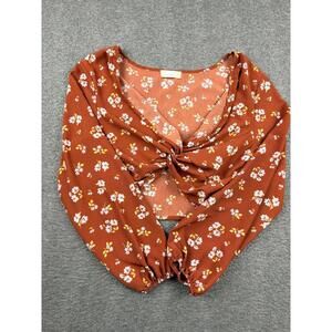 Altar'd State Floral Surplice Top Women’s XS Cotton Cottagecore Long Sleeve